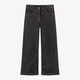 Givenchy-Girls Black Logo Wide Leg Trousers | Childrensalon Outlet