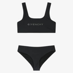 Givenchy-Girls Black & Silver Logo Print Bikini | Childrensalon Outlet