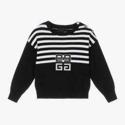 Givenchy-Girls Black Striped Knit Sweater | Childrensalon Outlet