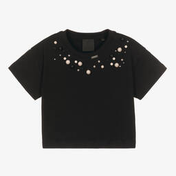 Givenchy-Girls Black Swarovski Crystal T-Shirt | Childrensalon Outlet