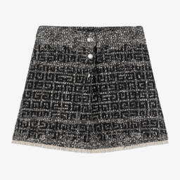 Givenchy-Girls Black Tweed Embroidered Skort | Childrensalon Outlet