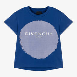 Givenchy-Girls Blue Cotton Logo T-Shirt | Childrensalon Outlet