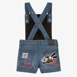 Givenchy-Girls Blue Denim Disney Dungaree Shorts | Childrensalon Outlet