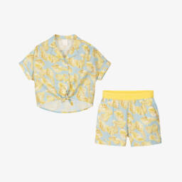 Givenchy-طقم شورت قطني أزرق للبنات بتصميم أصداف البحر | Childrensalon Outlet