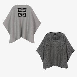 Givenchy-Girls Grey Knitted Reversible 4G Cape | Childrensalon Outlet