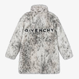 Givenchy-Girls Ivory Animal Print Faux Fur Coat | Childrensalon Outlet