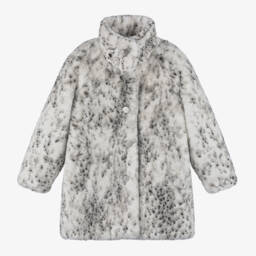 Givenchy-Girls Ivory Animal Print Faux Fur Coat | Childrensalon Outlet