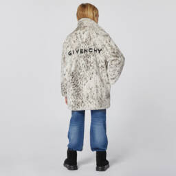 Givenchy-Girls Ivory Animal Print Faux Fur Coat | Childrensalon Outlet