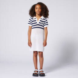 Givenchy-فستان أبيض وكحلي محبوك بالدانتيل للبنات | Childrensalon Outlet