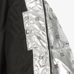Givenchy-Girls Metallic Silver 4G Down Jacket | Childrensalon Outlet