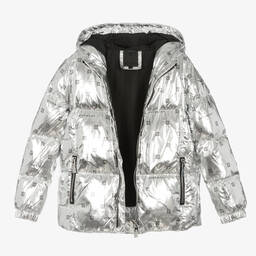 Givenchy-Girls Metallic Silver 4G Down Jacket | Childrensalon Outlet