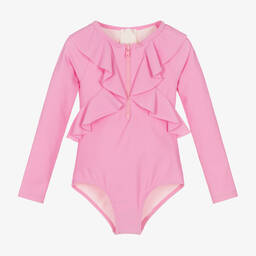 Givenchy-Girls Pink Ruffle Logo Swimsuit | Childrensalon Outlet
