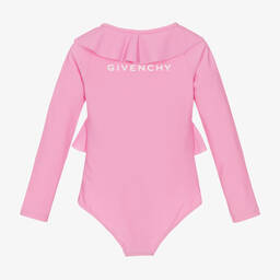 Givenchy-Girls Pink Ruffle Logo Swimsuit | Childrensalon Outlet