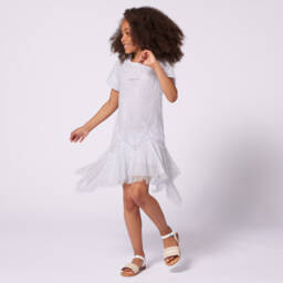 Givenchy-Girls Sparkling Silver Lattice Dress | Childrensalon Outlet