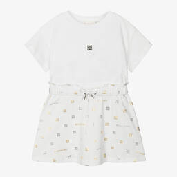 Givenchy-Girls White 4G Cotton Dress | Childrensalon Outlet