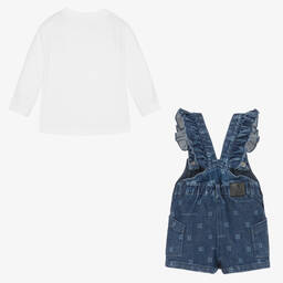 Givenchy-Girls White & Blue Cotton Dungaree Set | Childrensalon Outlet