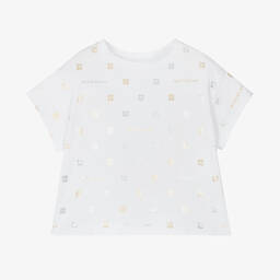 Givenchy-Girls White Cotton 4G T-Shirt | Childrensalon Outlet