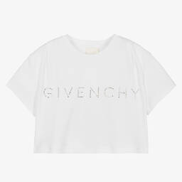 Givenchy-Белая укороченная футболка со стразами Swarovski | Childrensalon Outlet
