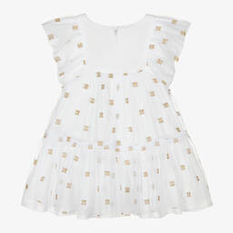 Givenchy-Girls White & Gold 4G Tulle Dress | Childrensalon Outlet