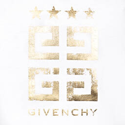 Givenchy-Girls White & Gold Cotton 4G T-Shirt | Childrensalon Outlet