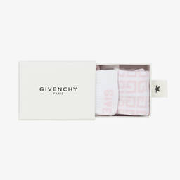 Givenchy-Girls White & Pink Logo Baby Socks (2 Pack) | Childrensalon Outlet