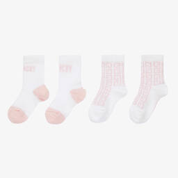 Givenchy-Girls White & Pink Logo Baby Socks (2 Pack) | Childrensalon Outlet