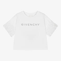 Givenchy-Girls White Tulle Sleeved T-Shirt | Childrensalon Outlet