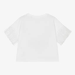 Givenchy-Girls White Tulle Sleeved T-Shirt | Childrensalon Outlet