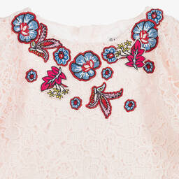 جيفنشي-فستان دانتيل مبطن لون زهري بتطريز ورود | Childrensalon Outlet