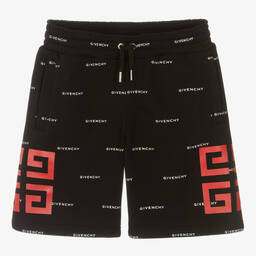 Givenchy-Teen Boys Black 4G Cotton Shorts | Childrensalon Outlet