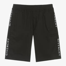 Givenchy-Teen Boys Black Cotton Twill Shorts | Childrensalon Outlet