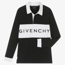 Givenchy-توب رغبي تينز ولادي قطن لون أسود وأبيض | Childrensalon Outlet