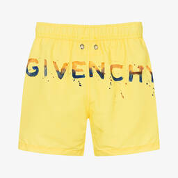 Givenchy-Teen Boys Yellow Paint Logo Swim Shorts | Childrensalon Outlet
