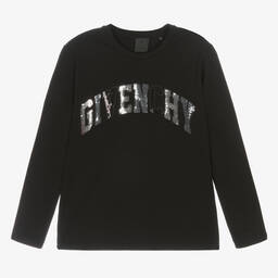 Givenchy-Teen Girls Black Sequin Cotton Top | Childrensalon Outlet