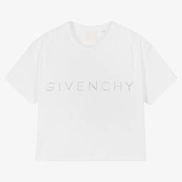Givenchy-Белая укороченная футболка со стразами Swarovski | Childrensalon Outlet