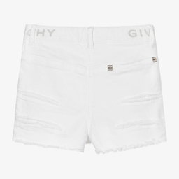 Givenchy-شورت تينز بناتي قطن دريل لون أبيض | Childrensalon Outlet