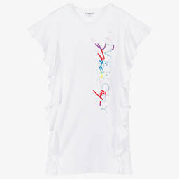 Givenchy-Белое платье с рюшами и логотипом для подростков | Childrensalon Outlet