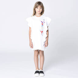 Givenchy-Белое платье с рюшами и логотипом для подростков | Childrensalon Outlet