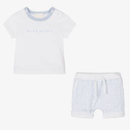 Givenchy-White & Blue Cotton 4G Baby Shorts Set | Childrensalon Outlet