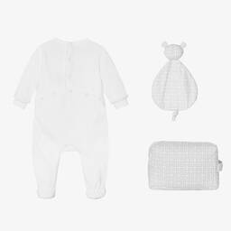 Givenchy-White & Grey Velour 4G Babysuit Gift Set | Childrensalon Outlet