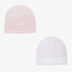Givenchy-White & Pink Logo Baby Hats (2 Pack) | Childrensalon Outlet