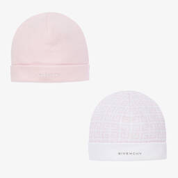 Givenchy-White & Pink Logo Baby Hats (2 Pack) | Childrensalon Outlet