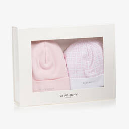 Givenchy-White & Pink Logo Baby Hats (2 Pack) | Childrensalon Outlet