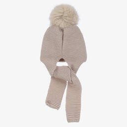 غوروس نافارو-قبعة وسكارف أكريليك محبوك لون بيج للأطفال | Childrensalon Outlet