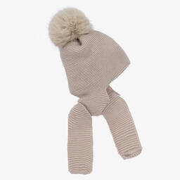 غوروس نافارو-قبعة وسكارف أكريليك محبوك لون بيج للأطفال | Childrensalon Outlet