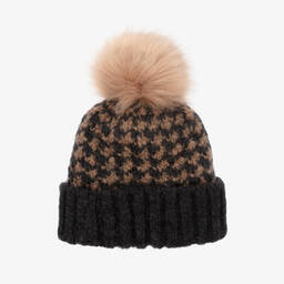 Gorros Navarro-Grey Wool Houndstooth Hat & Snood Set | Childrensalon Outlet