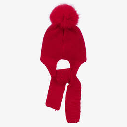 غوروس نافارو-قبعة وسكارف أكريليك محبوك لون أحمر للأطفال | Childrensalon Outlet