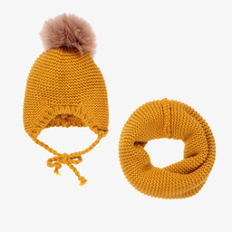 Gorros Navarro-Yellow Knitted Hat & Snood Set | Childrensalon Outlet