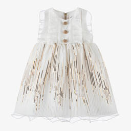 Graci-Baby Girls White & Gold Sequin Dress | Childrensalon Outlet
