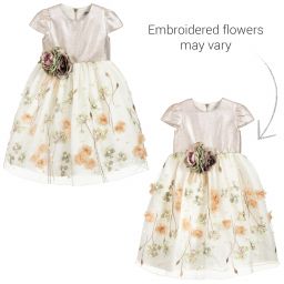 Graci-Beige & Gold Embroidered Dress | Childrensalon Outlet
